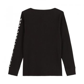 Preview: WOMENS SLEEVE PRINT HENLEY LONG SLEEVE TEE - BLACK