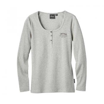 WOMENS LONG SLEEVE RIBBED HENLEY T-SHIRT - GRAY