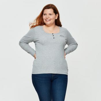 Preview: WOMENS LONG SLEEVE RIBBED HENLEY T-SHIRT - GRAY