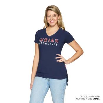 WOMENS GLITTER LOGO TIE T-SHIRT - NAVY