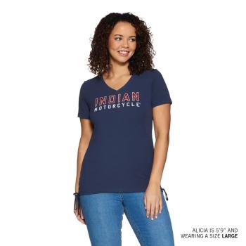 WOMENS GLITTER LOGO TIE T-SHIRT - NAVY