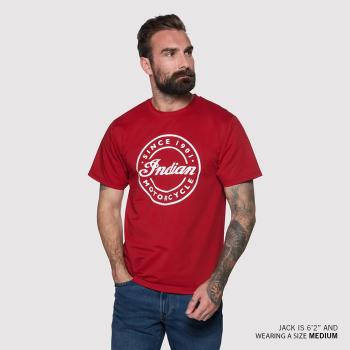 Preview: MENS CIRCLE SCRIPT INDIAN MOTORCYCLE T-SHIRT - RED