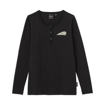 WOMENS CIRCLE BLOCK LOGO HENLEY LONG SLEEVE - BLACK