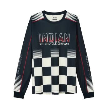 MENS CHECKERED RACING LS T-SHIRT - NAVY