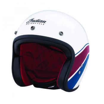 RETRO OPEN FACE HELMET WITH STRIPE AND CHECKER - WHITE