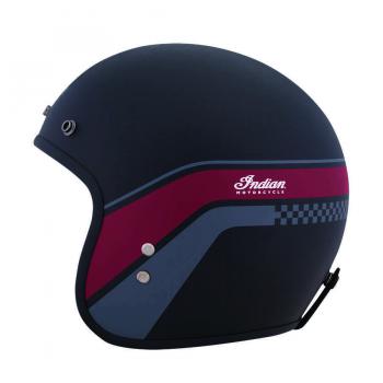 RETRO OPEN FACE HELMET WITH STRIPE AND CHECKER - MATTE BLACK