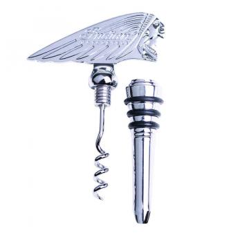 2-IN-1 METAL HEADDRESS CORKSREW AND WINE STOPPER - SILVER