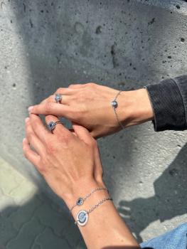 Preview: Womens Rivet & Black Stone Ring