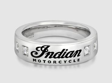Womens Indian Motorcycle Script Band Ring with Stones