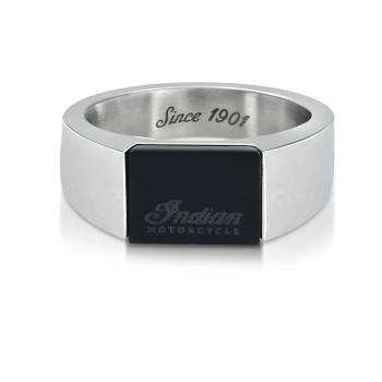 Mens Midnight Indian Motorcycle Rectangle Script Ring