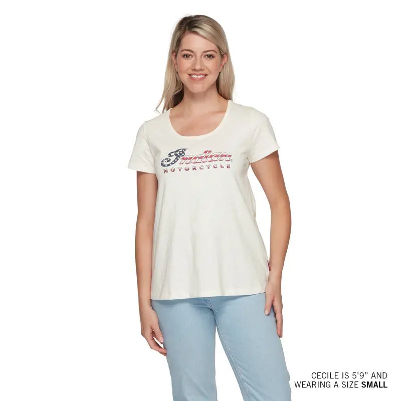 Indian Only WOMENS USA SCRIPT LOGO T SHIRT WHITE