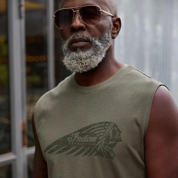 MENS HEADDRESS PRINT TANK - GREEN