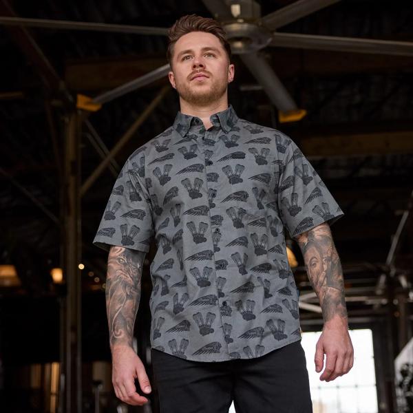 MENS ENGINE HEADDRESS PRINT SHIRT - GRAY