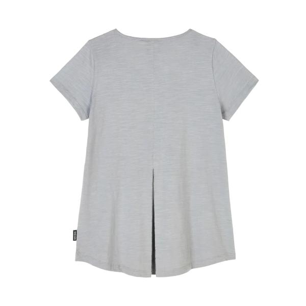 WOMENS LOGO BACK PLEAT TEE - GRAY