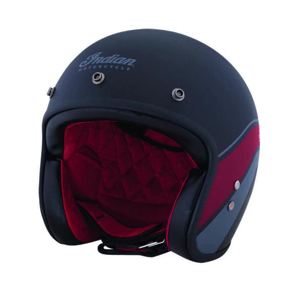 RETRO OPEN FACE HELMET WITH STRIPE AND CHECKER - MATTE BLACK