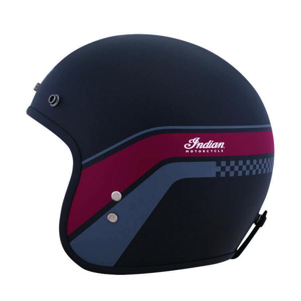 RETRO OPEN FACE HELMET WITH STRIPE AND CHECKER - MATTE BLACK