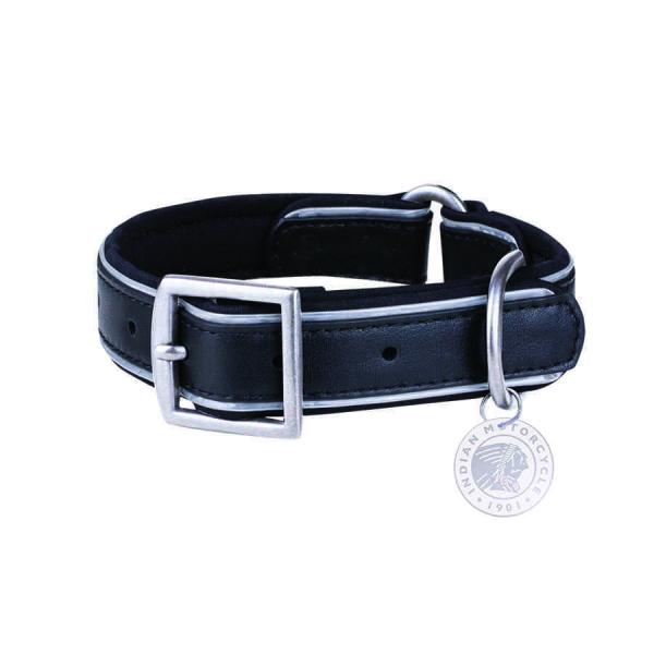 LEATHER DOG COLLAR WITH BRANDED TAG - BLACK