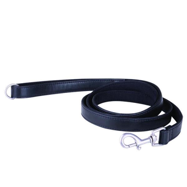 LEATHER DOG LEASH - EMBOSSED BRANDING - BLACK