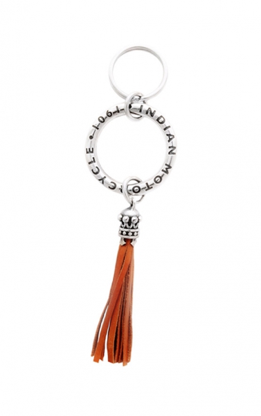 Indian Logo Ring Key Fob with Brown Leather Tassel