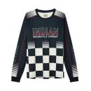 MENS CHECKERED RACING LS T-SHIRT - NAVY